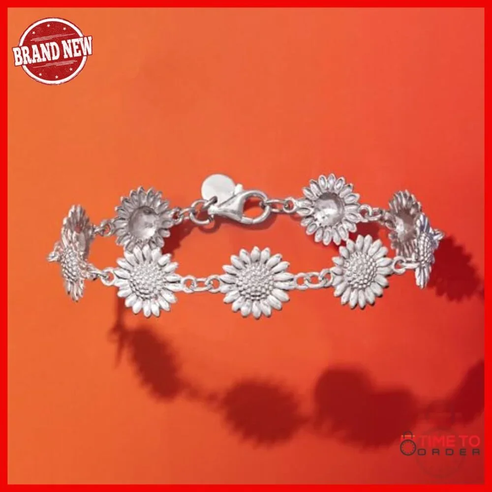 Sterling Silver Sunflower Charm Bracelet Italian Crafted Lobster Clasp